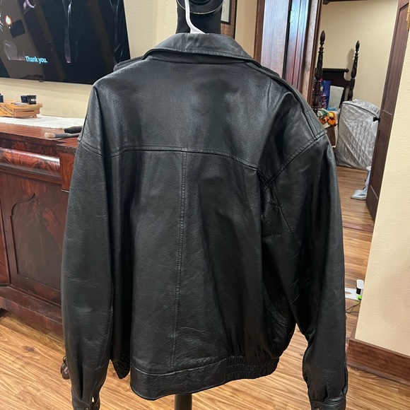 Cougar Black Leather Bomber Jacket - Picture 3 of 5